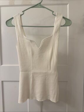 H&M Cream Ribbed Notch V Tank